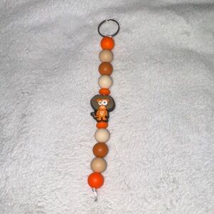 Kids Elephant Beaded Keychain - Orange and Brown